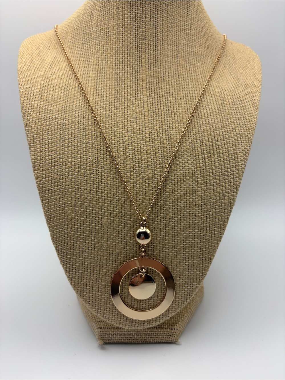 J. Crew Gold Tone Double Circle Pendant Necklace